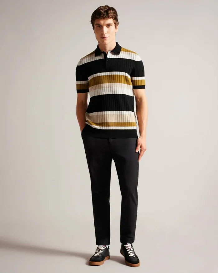 Men CONFER 8211 Short Sleeve Striped Polo Shirt Natural Ted Baker Tops