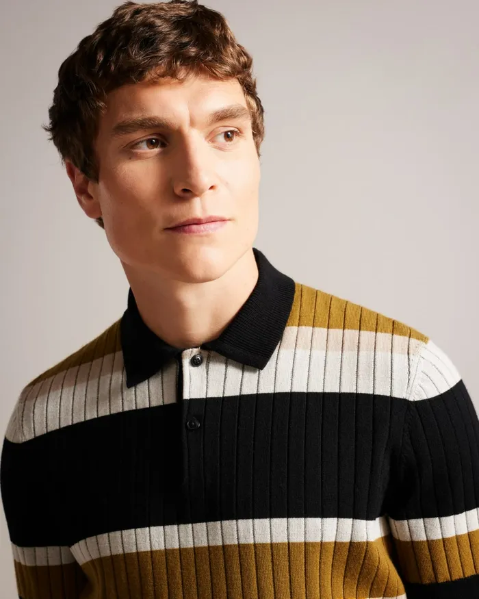 Men CONFER 8211 Short Sleeve Striped Polo Shirt Natural Ted Baker Tops