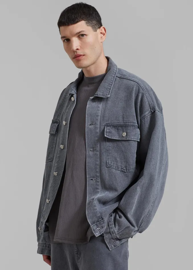 Men Connor Oversized Denim Jacket 8211 Grey Wash The Frankie Shop Outerwear