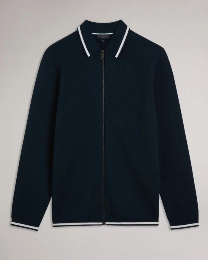 Men COPLOE 8211 Long Sleeve Zip Through Jacket Navy Ted Baker Jumpers and Knitwear