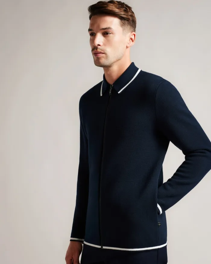 Men COPLOE 8211 Long Sleeve Zip Through Jacket Navy Ted Baker Jumpers and Knitwear Men COPLOE 8211 Long Sleeve Zip Through Jacket Navy Ted Baker Jumpers and Knitwear