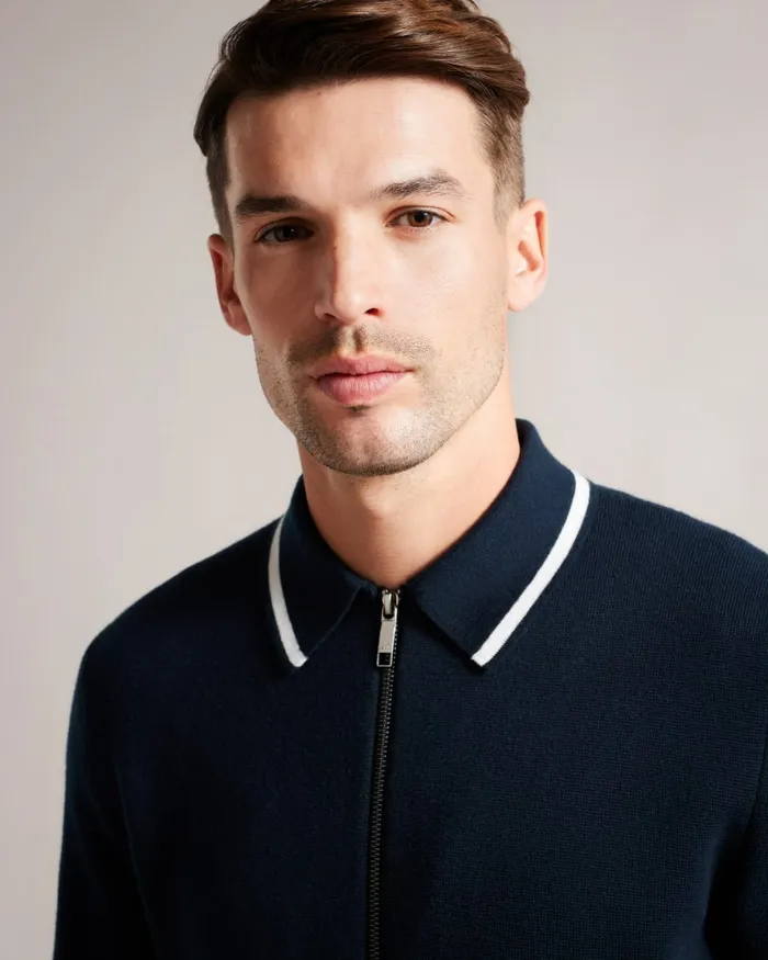 Men COPLOE 8211 Long Sleeve Zip Through Jacket Navy Ted Baker Jumpers and Knitwear Men COPLOE 8211 Long Sleeve Zip Through Jacket Navy Ted Baker Jumpers and Knitwear