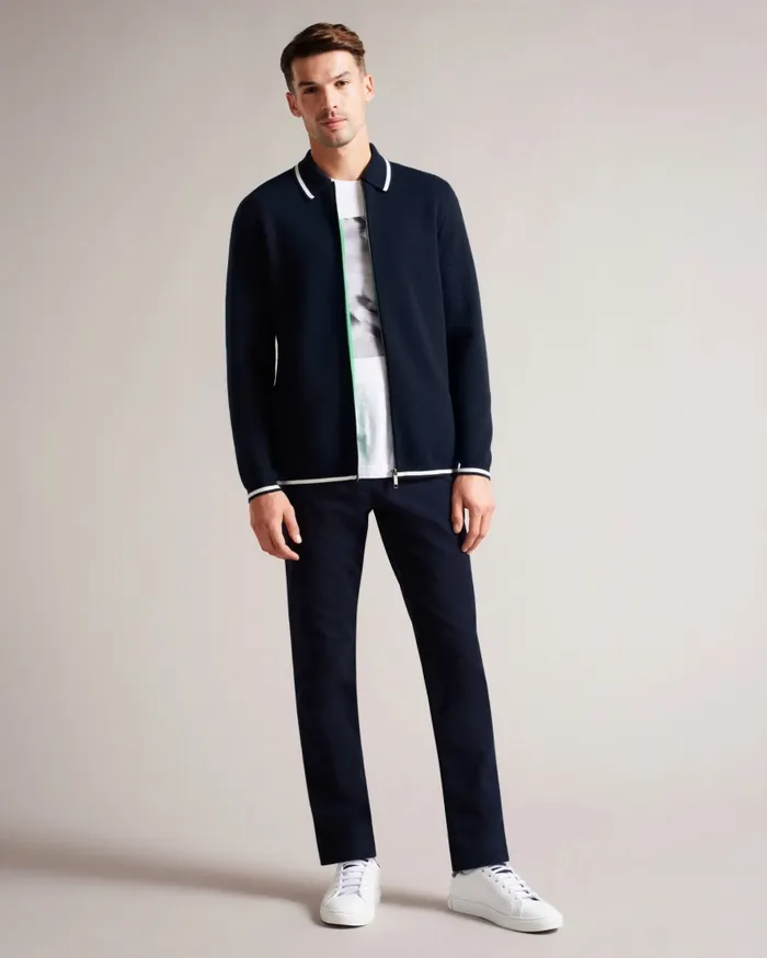Men COPLOE 8211 Long Sleeve Zip Through Jacket Navy Ted Baker Jumpers and Knitwear Men COPLOE 8211 Long Sleeve Zip Through Jacket Navy Ted Baker Jumpers and Knitwear