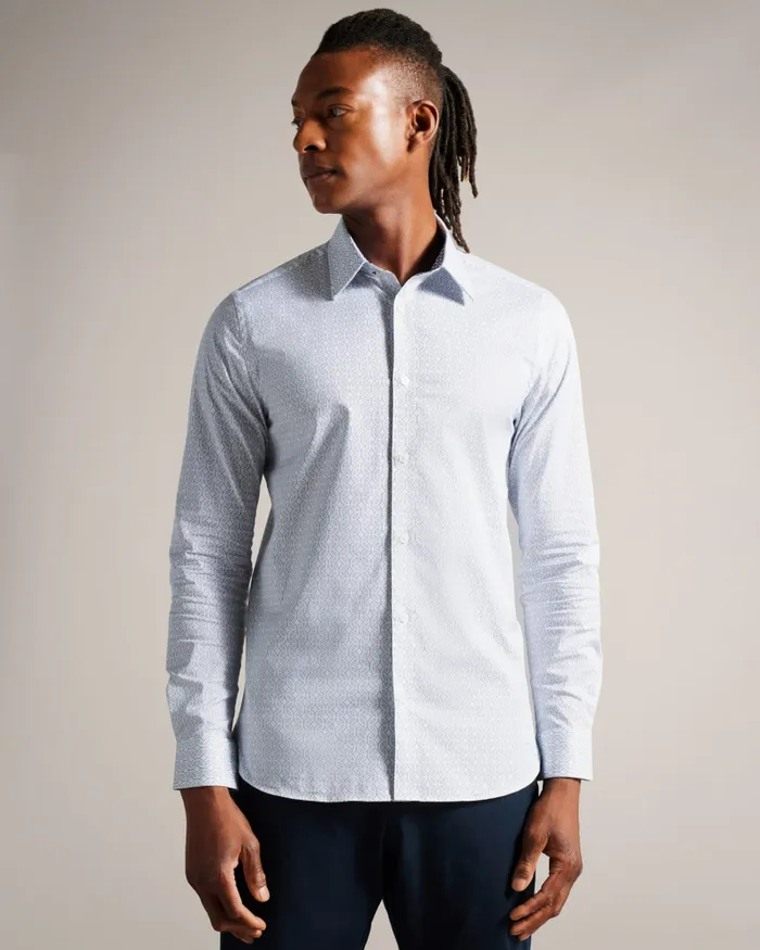 Men CRESSY 8211 Long Sleeve Circle Geo Print Shirt White Ted Baker Shirts