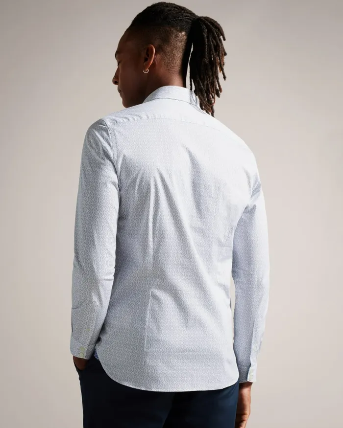 Men CRESSY 8211 Long Sleeve Circle Geo Print Shirt White Ted Baker Shirts