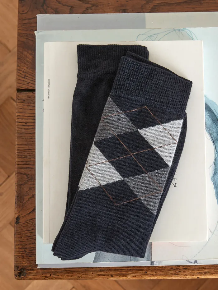 Men Cyrillus Accessories Pair Of 2 Intarsia Socks Marine