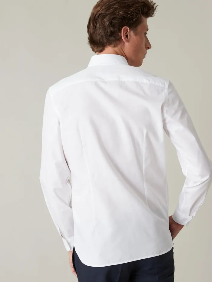 Men Cyrillus Clothing SeasyCare Plain Slim Fit Poplin Shirt 6349 Blanc Clair Uni