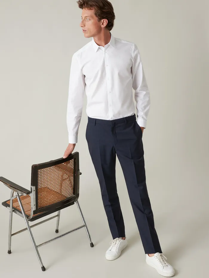 Men Cyrillus Clothing SeasyCare Plain Slim Fit Poplin Shirt 6349 Blanc Clair Uni