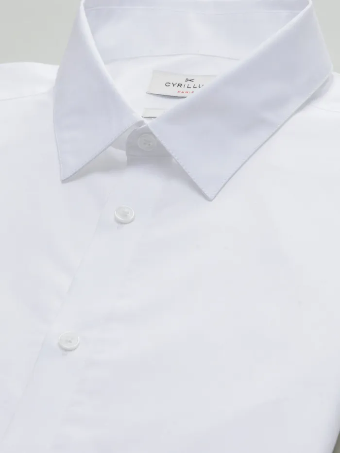 Men Cyrillus Clothing SeasyCare Plain Slim Fit Poplin Shirt 6349 Blanc Clair Uni