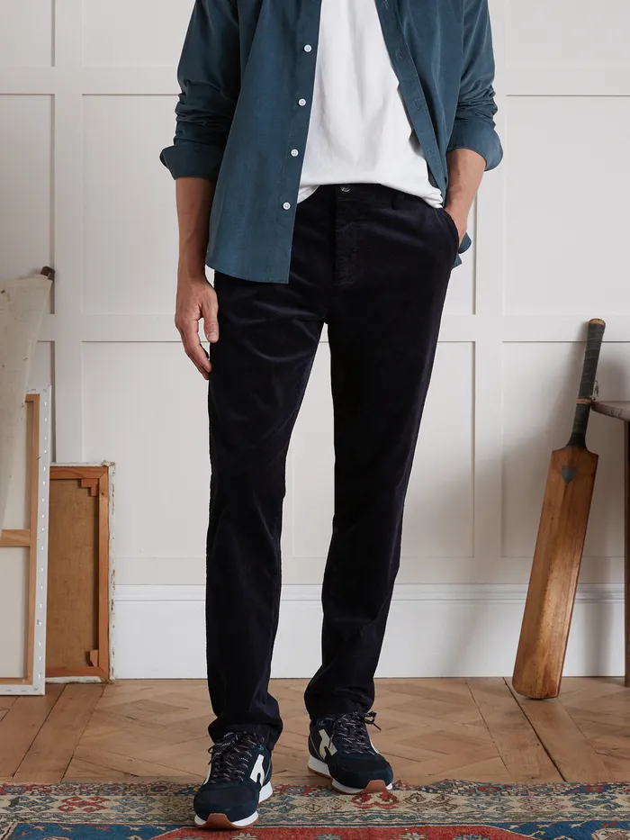 Men Cyrillus Clothing Wide Wale Corduroy Trousers With Elastic Waistband Marine