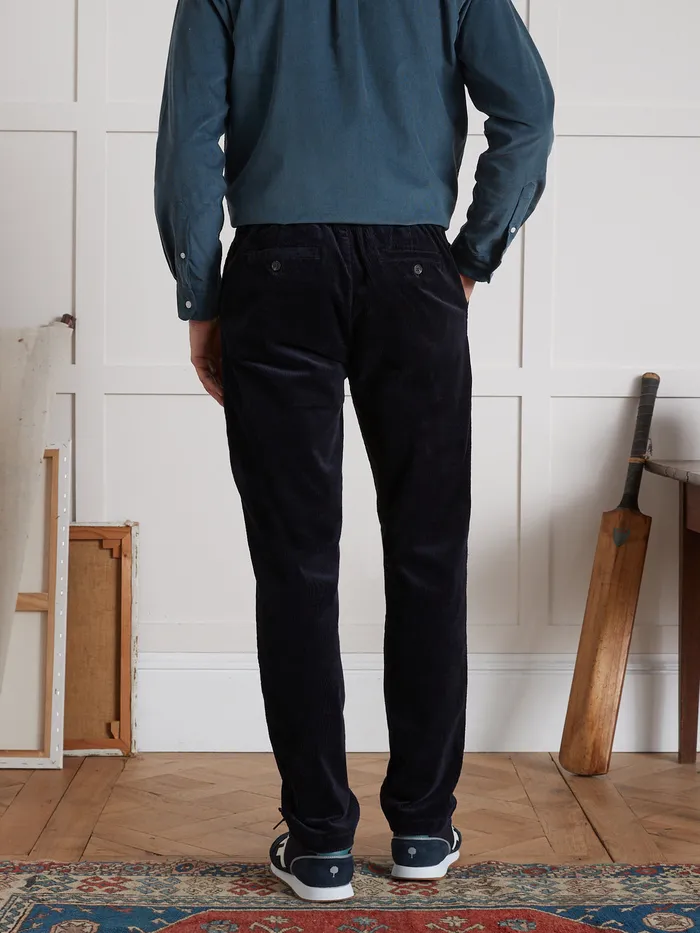 Men Cyrillus Clothing Wide Wale Corduroy Trousers With Elastic Waistband Marine