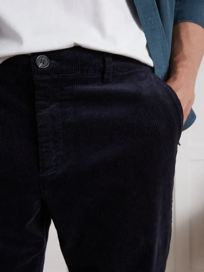 Men Cyrillus Clothing Wide Wale Corduroy Trousers With Elastic Waistband Marine