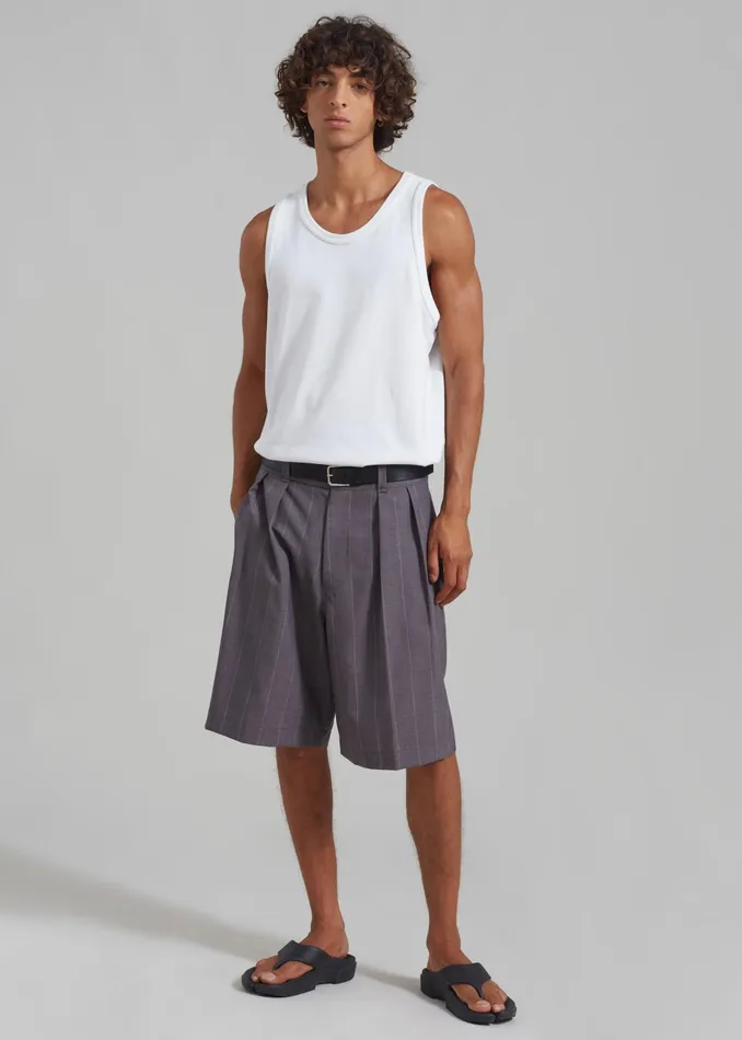 Men Dash Pleated Bermuda Shorts 8211 Grey Stripe The Frankie Shop Bottoms