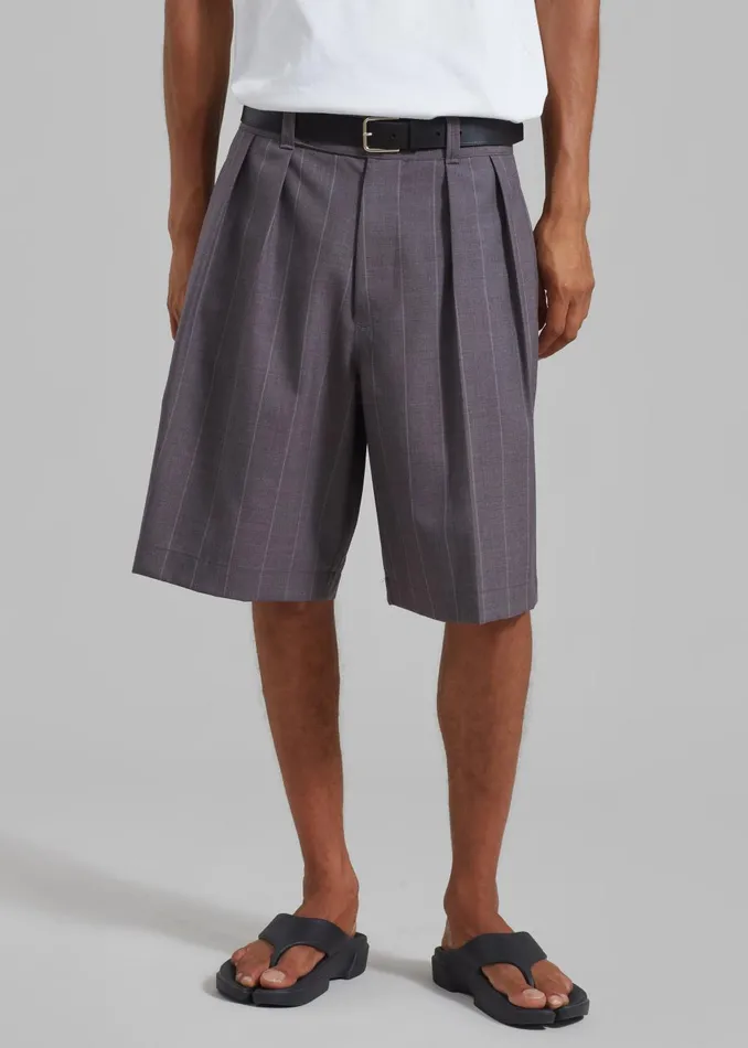 Men Dash Pleated Bermuda Shorts 8211 Grey Stripe The Frankie Shop Bottoms