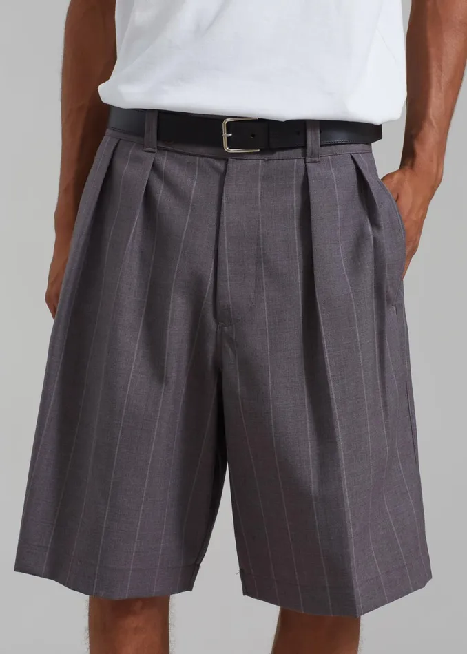 Men Dash Pleated Bermuda Shorts 8211 Grey Stripe The Frankie Shop Bottoms