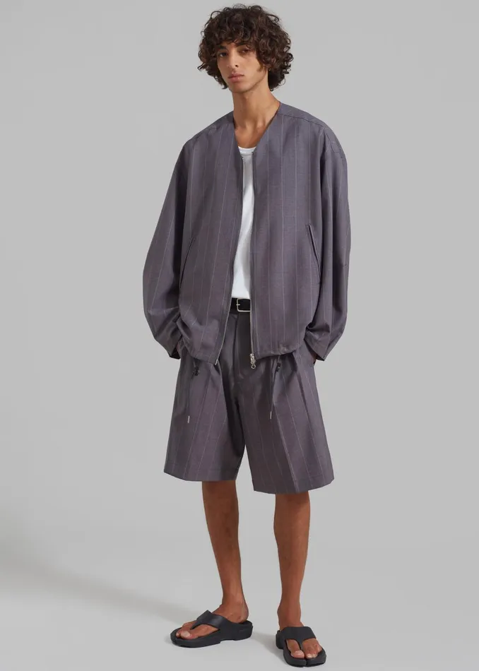 Men Dash Pleated Bermuda Shorts 8211 Grey Stripe The Frankie Shop Bottoms
