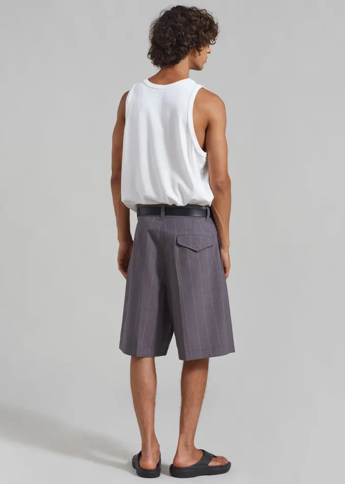 Men Dash Pleated Bermuda Shorts 8211 Grey Stripe The Frankie Shop Bottoms