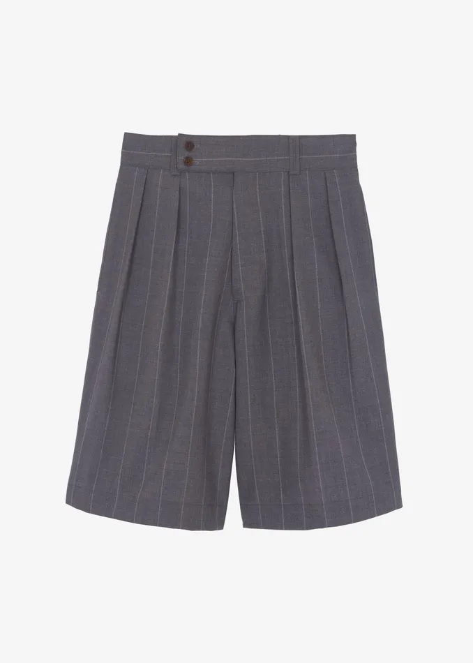 Men Dash Pleated Bermuda Shorts 8211 Grey Stripe The Frankie Shop Bottoms