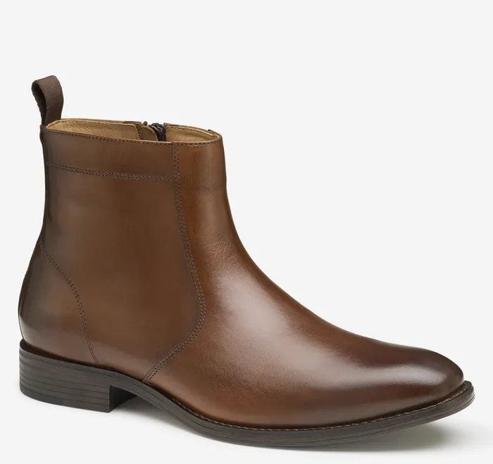 Men Dress Shoes Johnston and Murphy Lewis Zip Boot Tan Full Grain