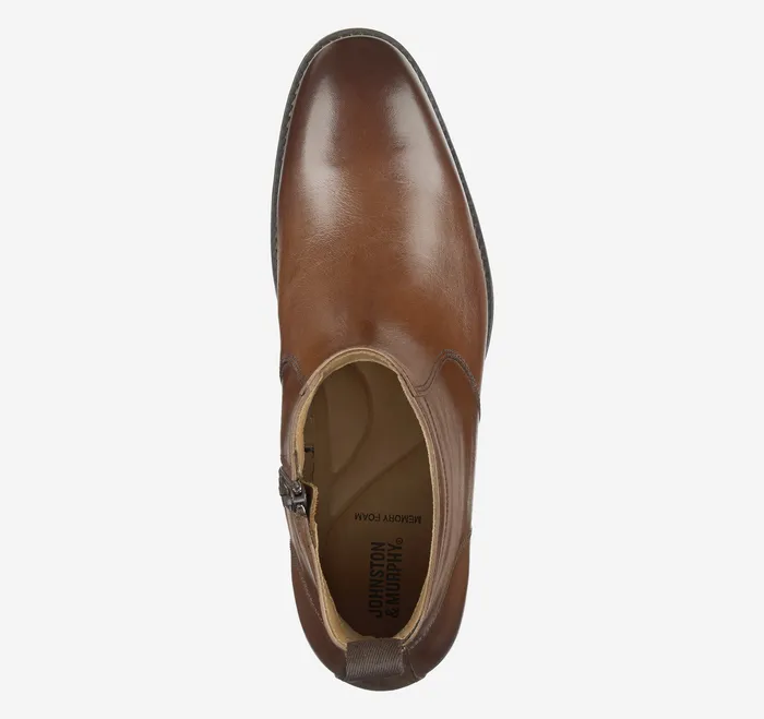 Men Dress Shoes Johnston and Murphy Lewis Zip Boot Tan Full Grain