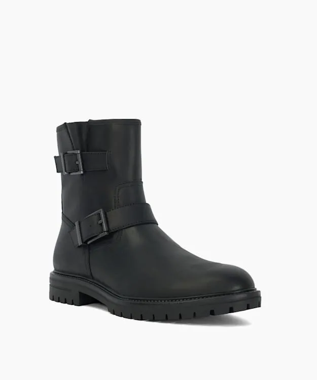 Men Dune London Casual Boots Chunky Buckle Biker Boots Black