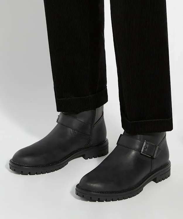 Men Dune London Casual Boots Chunky Buckle Biker Boots Black