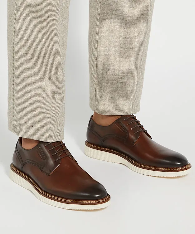 Men Dune London Casual Shoes Rubber Sole Lace Up Derby Brown
