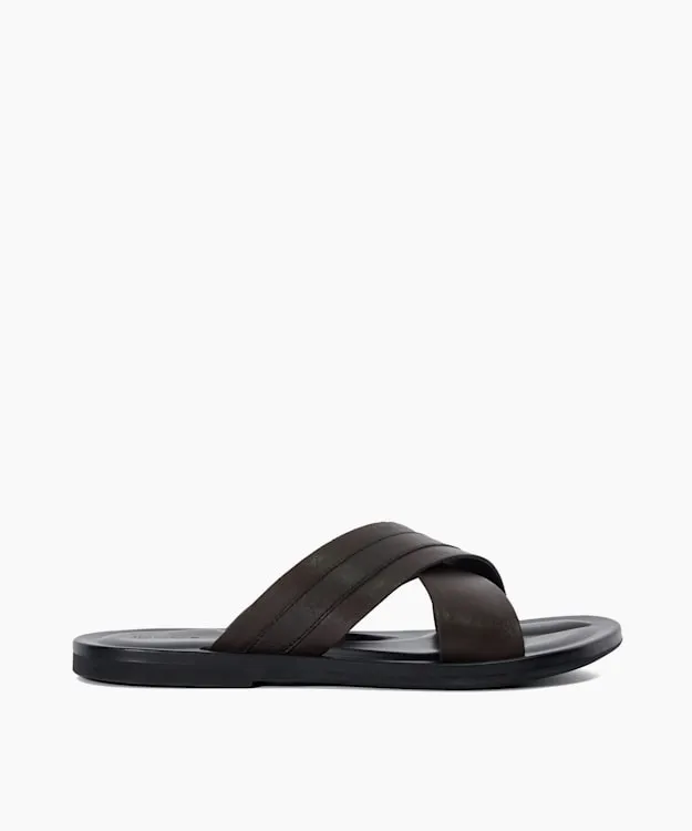Men Dune London Leather Sandals Leather Cross Over Strap Sandals Brown