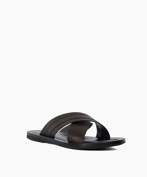 Men Dune London Leather Sandals Leather Cross Over Strap Sandals Brown