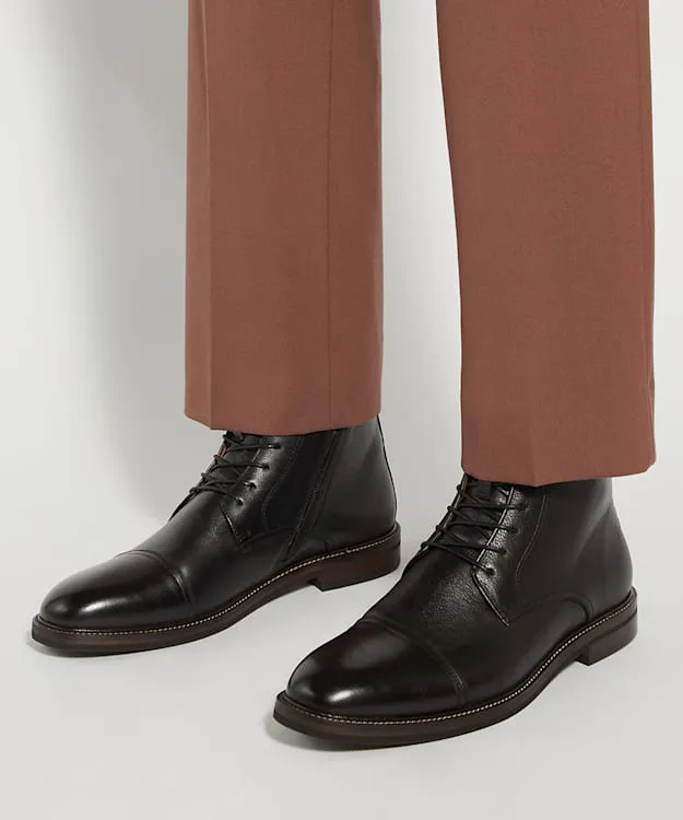 Men Dune London Smart Boots Toe Cap Detail Ankle Boot Black