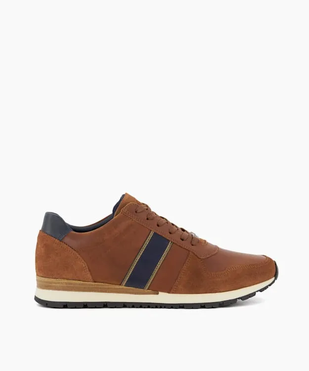 Men Dune London Trainers StripeDetail Leather Trainers Brown