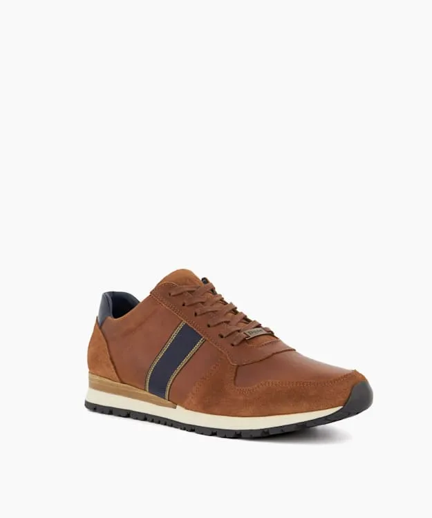 Men Dune London Trainers StripeDetail Leather Trainers Brown