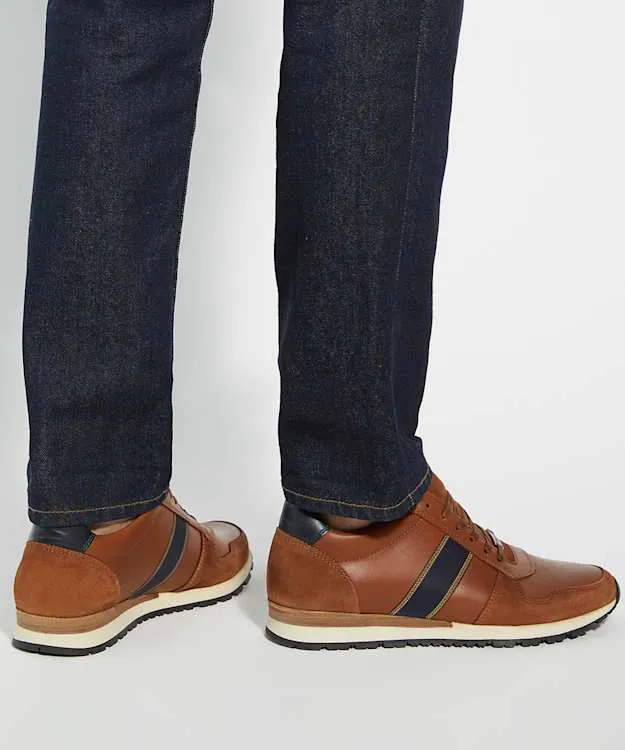 Men Dune London Trainers StripeDetail Leather Trainers Brown