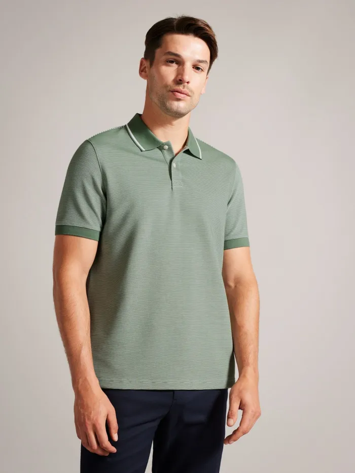 Men ELLERBY 8211 Short Sleeve Striped Polo Shirt Medium Green Ted Baker Polo Shirts