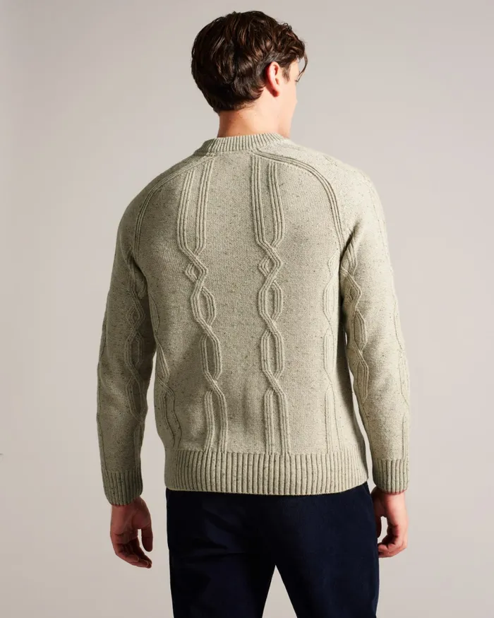 Men ENROE 8211 Crew Neck Jumper With Cable Detail Taupe Ted Baker Jumpers and Knitwear