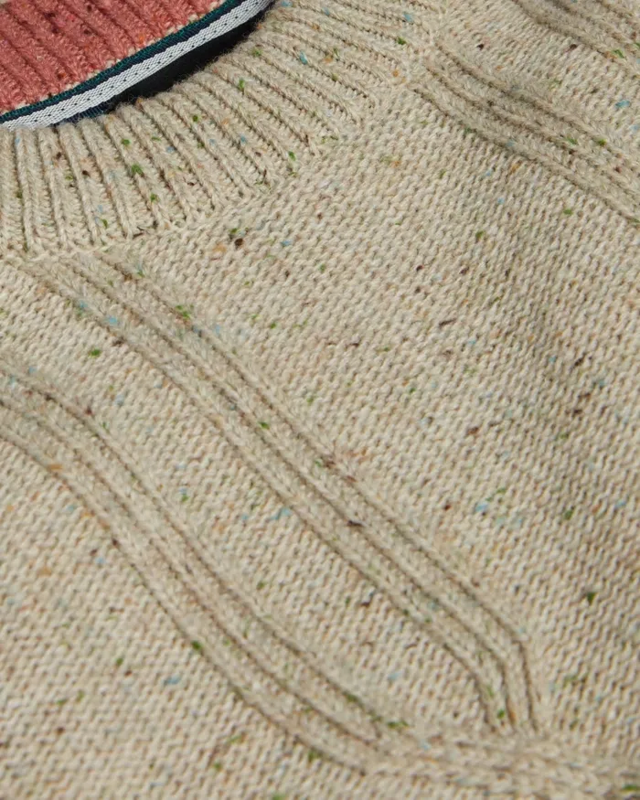 Men ENROE 8211 Crew Neck Jumper With Cable Detail Taupe Ted Baker Jumpers and Knitwear