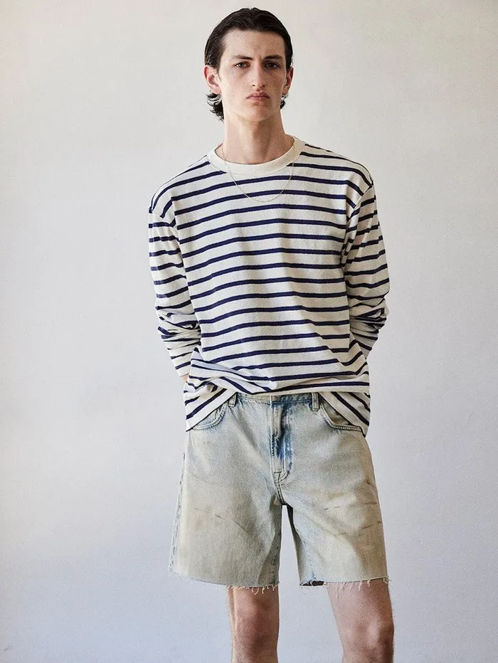 Men FRAME Tees and Polos Long Sleeve Relaxed Striped Tee