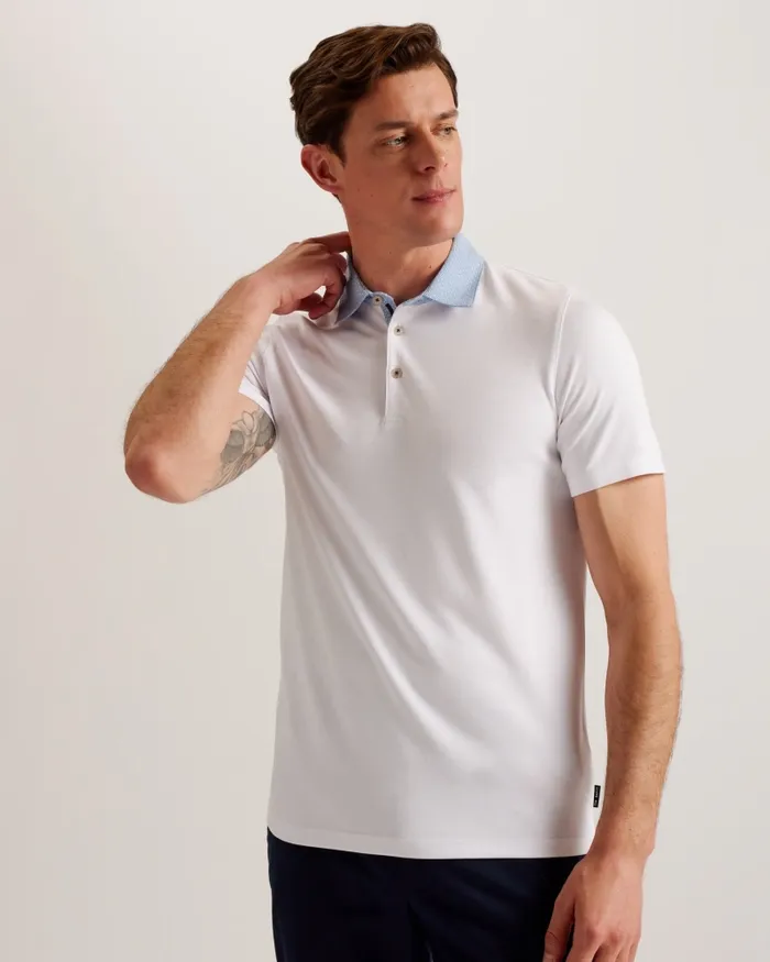 Men FREND 8211 Short Sleeve Woven Collar Polo White Ted Baker Tops