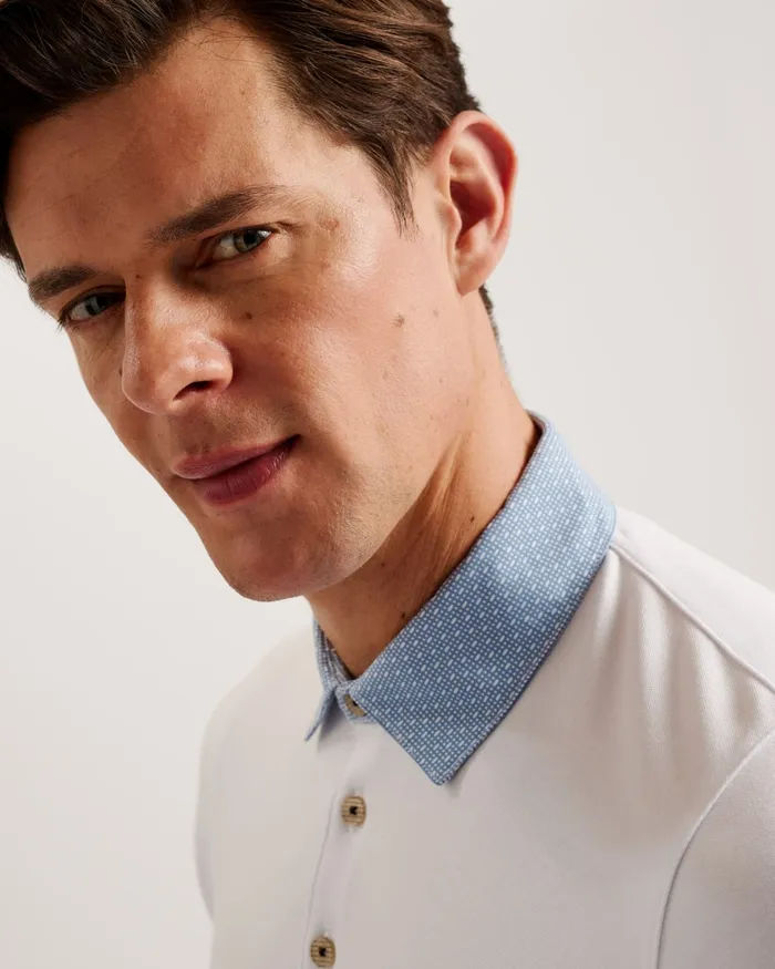 Men FREND 8211 Short Sleeve Woven Collar Polo White Ted Baker Tops
