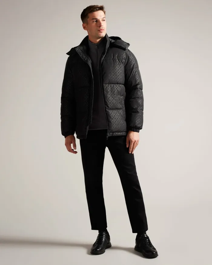 Men GILMOUR 8211 Geometric Print Puffer Jacket Black Ted Baker Coats and Jackets Men GILMOUR 8211 Geometric Print Puffer Jacket Black Ted Baker Coats and Jackets