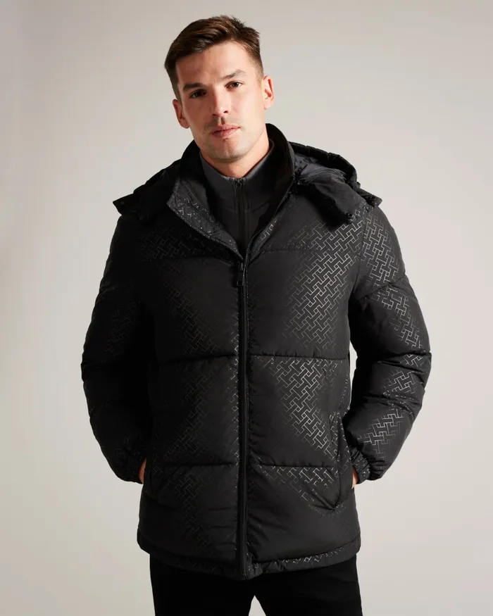Men GILMOUR 8211 Geometric Print Puffer Jacket Black Ted Baker Coats and Jackets Men GILMOUR 8211 Geometric Print Puffer Jacket Black Ted Baker Coats and Jackets