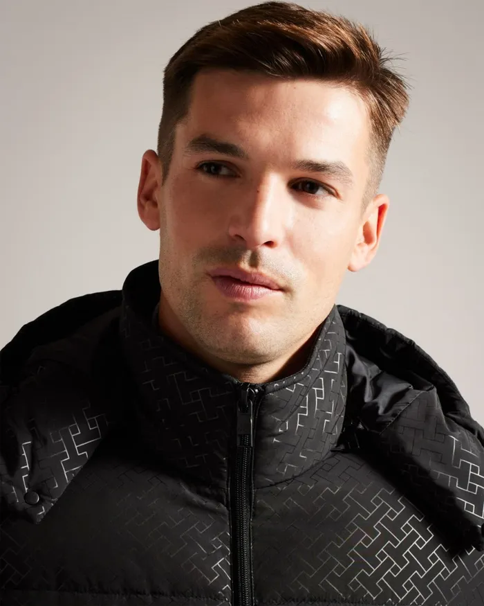 Men GILMOUR 8211 Geometric Print Puffer Jacket Black Ted Baker Coats and Jackets Men GILMOUR 8211 Geometric Print Puffer Jacket Black Ted Baker Coats and Jackets