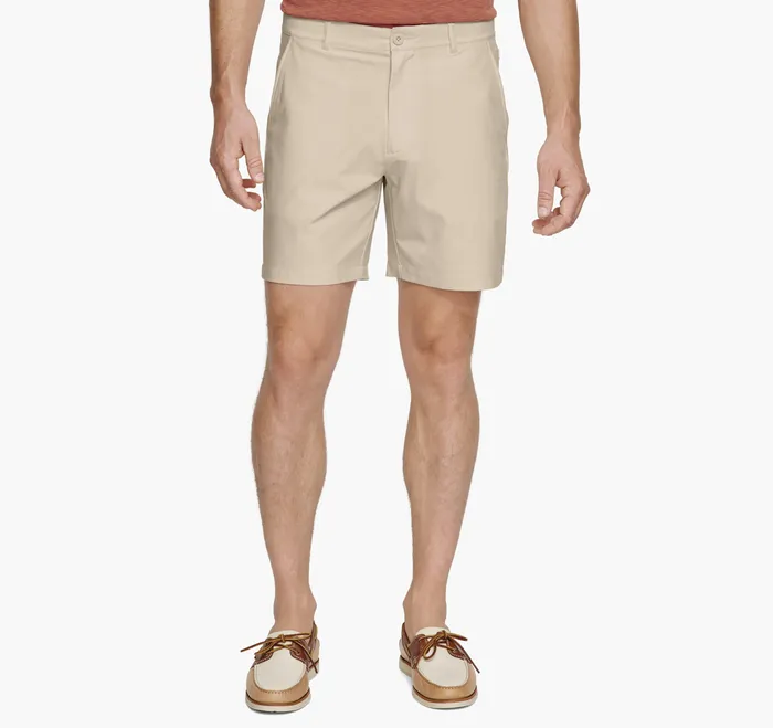 Men Golf Johnston and Murphy XC4 Performance FlatFront 78243 Shorts Stone Heather