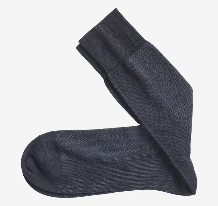 Men Herringbone Panel Socks Navy Socks Johnston and Murphy