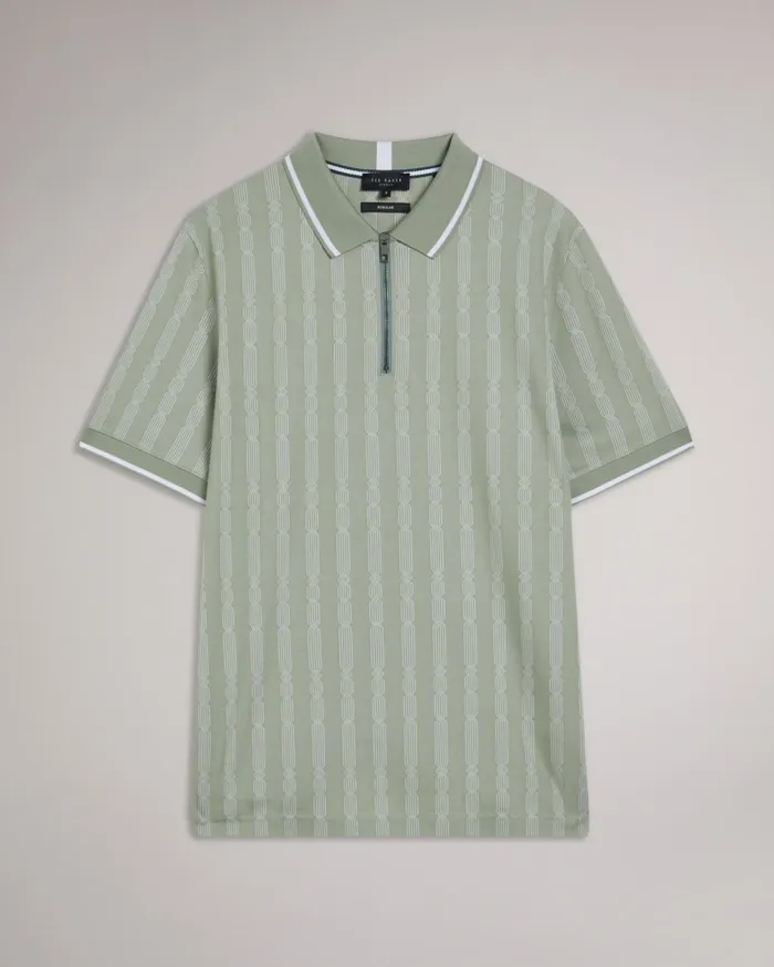 Men ICKEN 8211 Geometric Jacquard Zip Polo Shirt Pale Green Ted Baker Tops