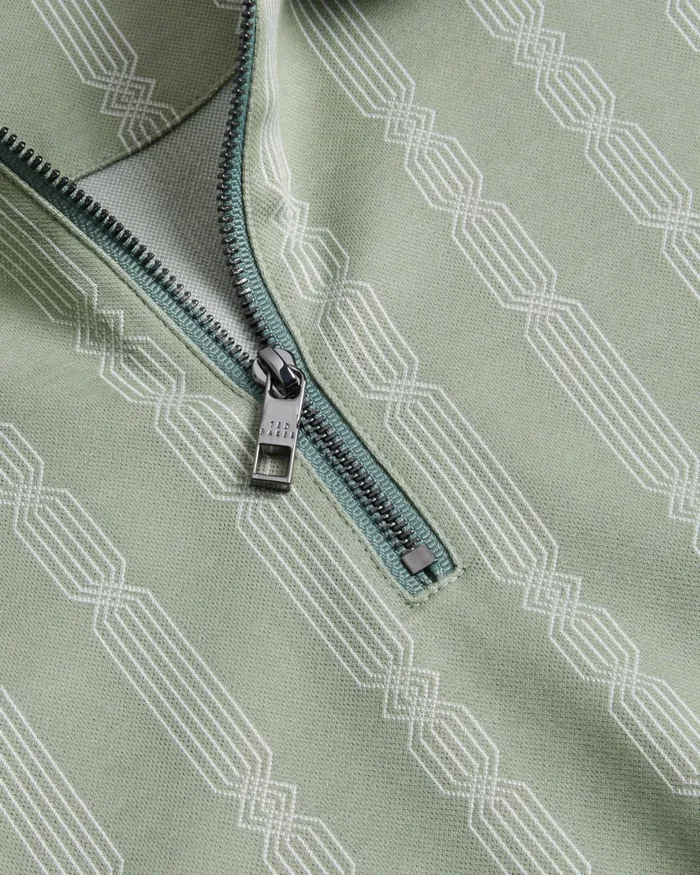 Men ICKEN 8211 Geometric Jacquard Zip Polo Shirt Pale Green Ted Baker Tops Men ICKEN 8211 Geometric Jacquard Zip Polo Shirt Pale Green Ted Baker Tops