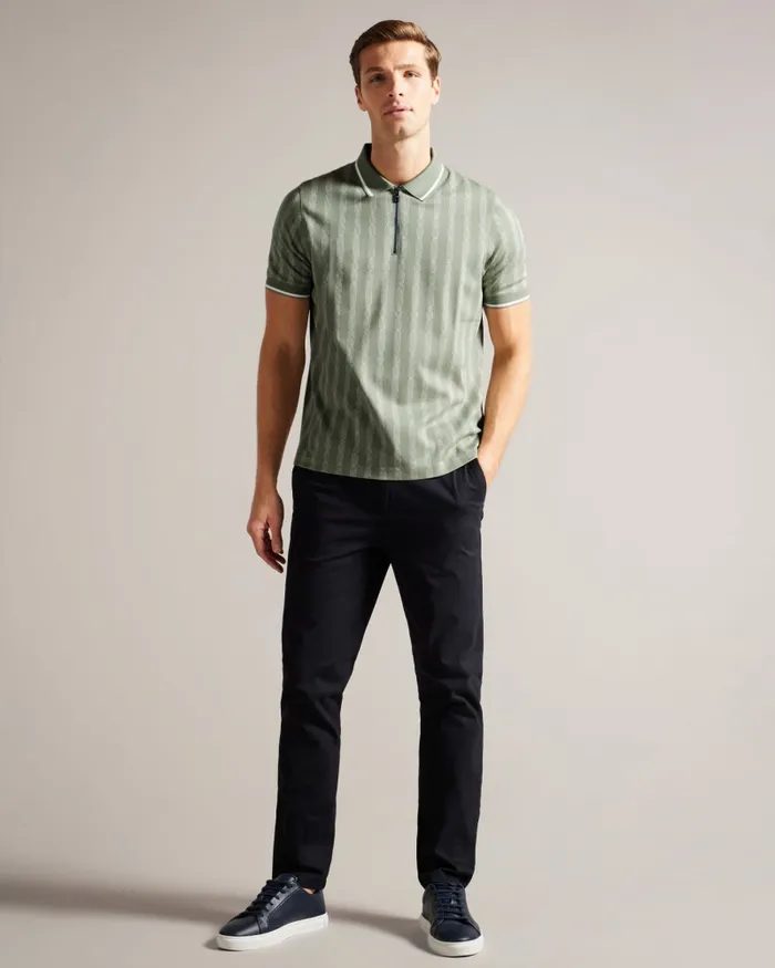 Men ICKEN 8211 Geometric Jacquard Zip Polo Shirt Pale Green Ted Baker Tops Men ICKEN 8211 Geometric Jacquard Zip Polo Shirt Pale Green Ted Baker Tops