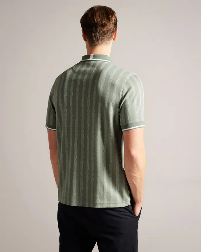 Men ICKEN 8211 Geometric Jacquard Zip Polo Shirt Pale Green Ted Baker Tops Men ICKEN 8211 Geometric Jacquard Zip Polo Shirt Pale Green Ted Baker Tops