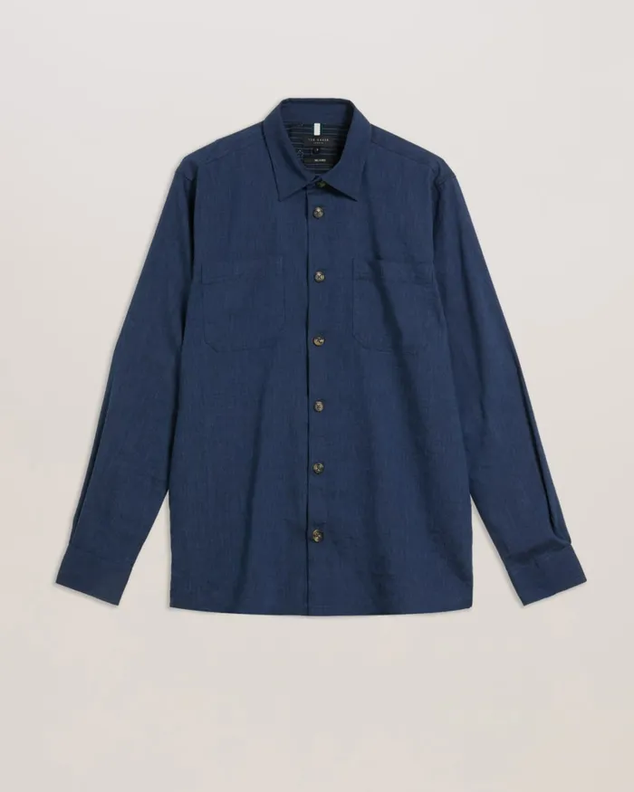 Men IIO 8211 Relaxed Fit Linen Blend Shirt Dark Blue Ted Baker Coats and Jackets