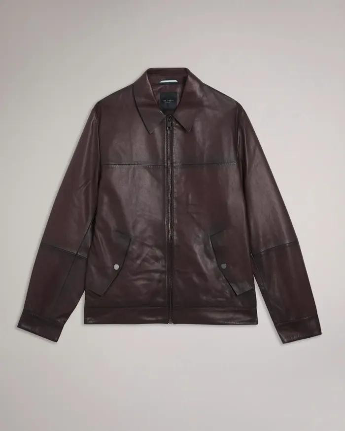 Men JEREM 8211 Classic Collar Leather Jacket Dark Red Ted Baker Coats and Jackets